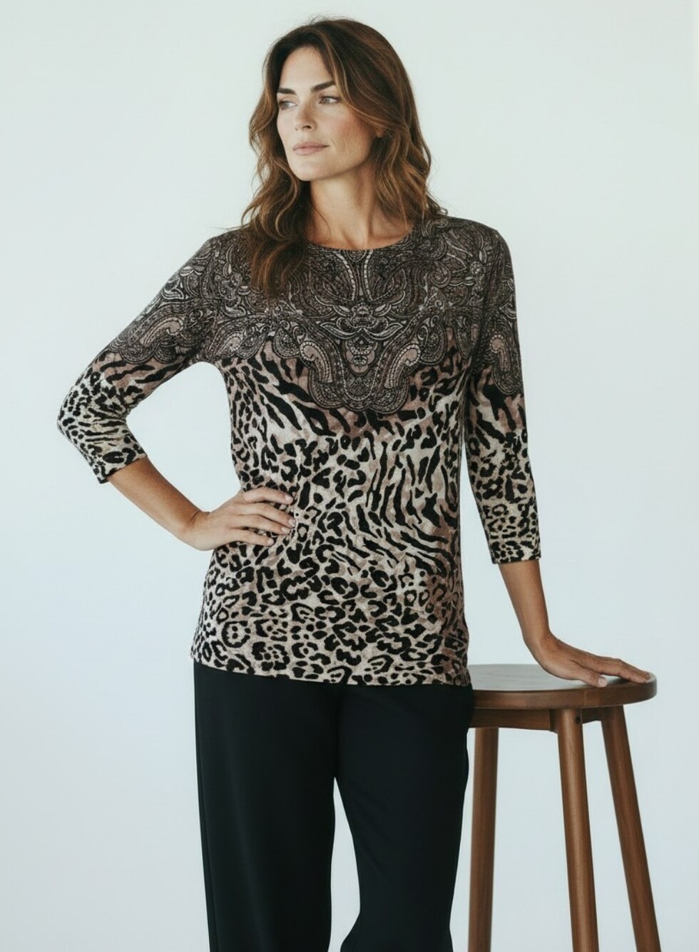 Dana Buchman Cotton Animal Print Top - Size Med
